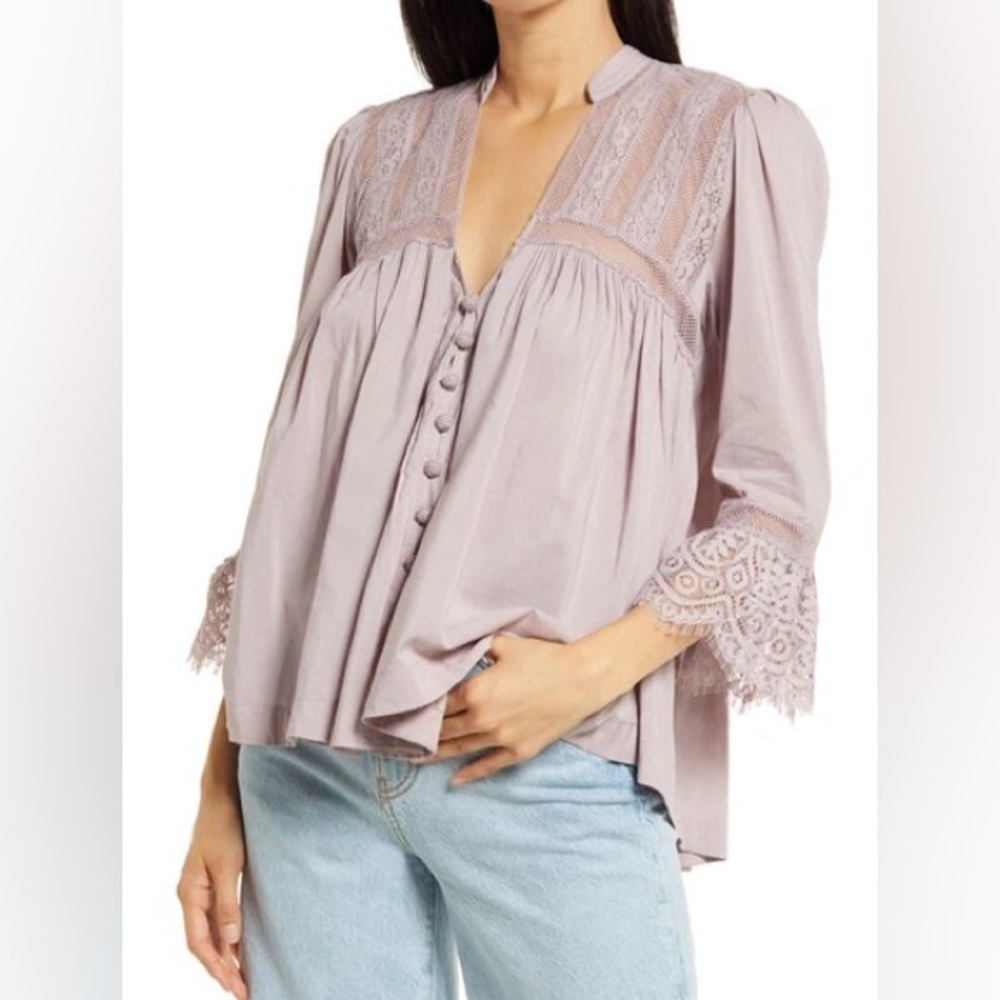 Free People Lavender Esme Button-Up Blouse Size XS